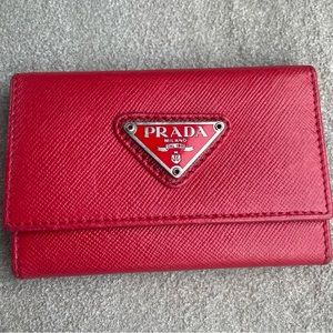 Prada Red Saffiano Leather Key/Card Holder EUC